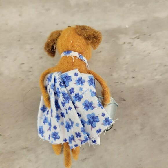 Handmade Felted Dog Dolls Pair Floral Dress Skirt Spring Decor Cute Animal - Picture 6 of 9
